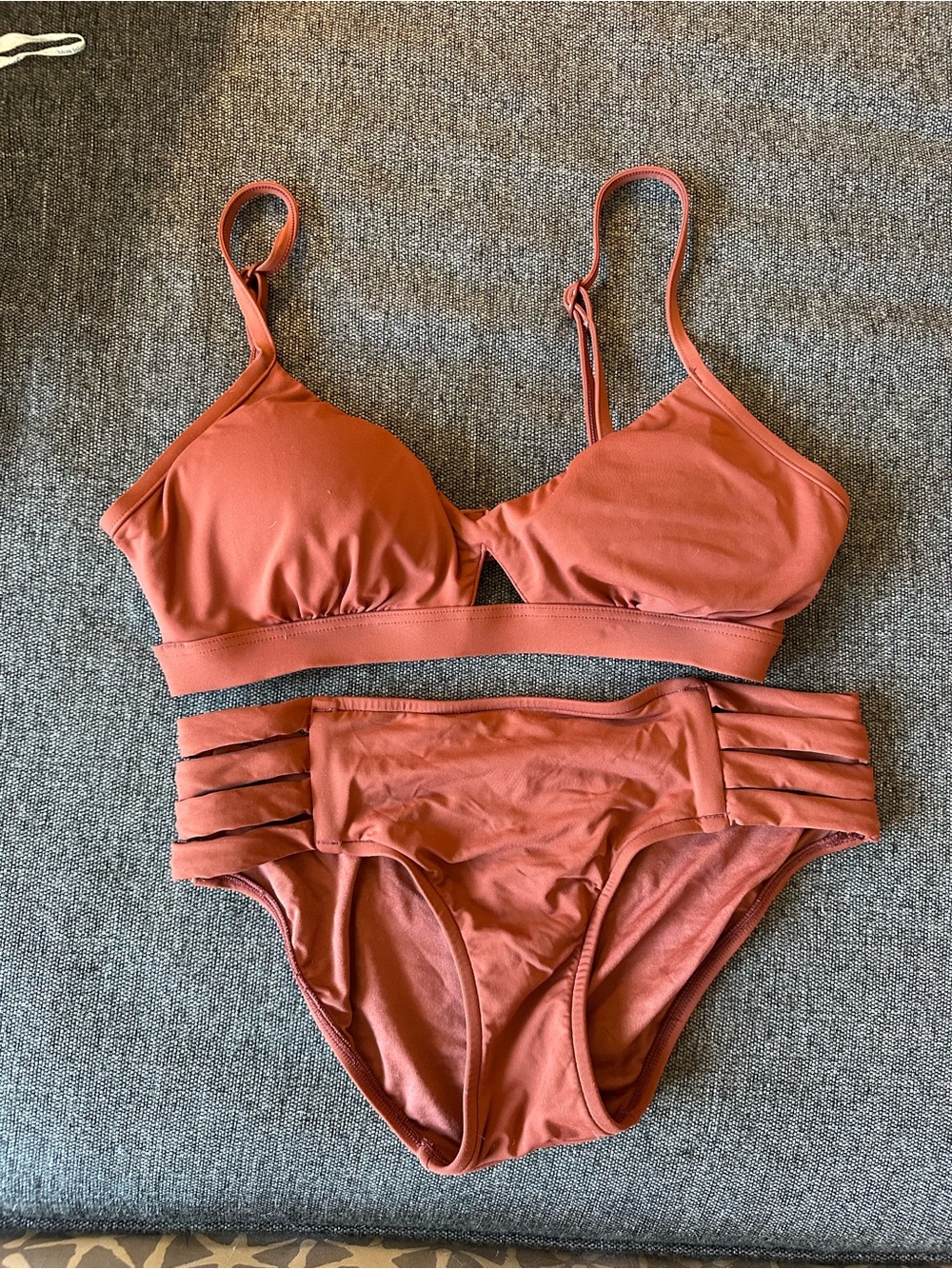 Seafolly Rust Orange Strappy High-Waist Bikini Set